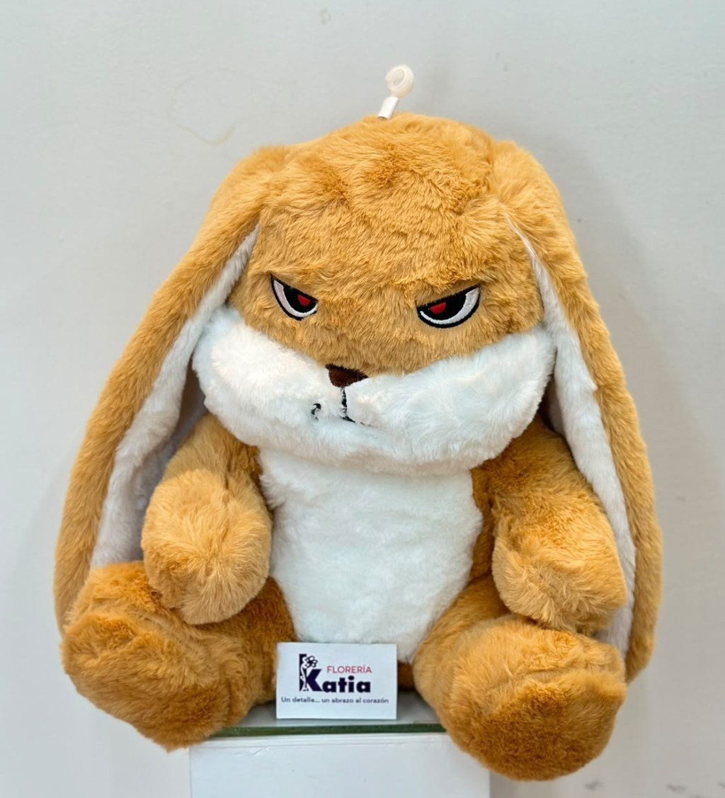 peluche-conejo-travieso-expresion-grunona-orejas-largas-cafe-canela-floreria-katia-tapachula