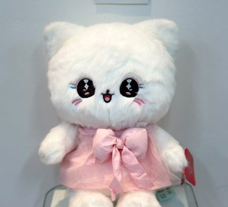 peluche-gatita-blanca-kawaii-vestido-rosa-gran-mono-frontal-floreria-katia-tapachula