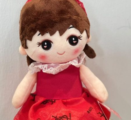 muneca-peluche-kawaii-vestido-rojo-fiesta-cuello-encaje-mono-conejito-floreria-katia-tapachula