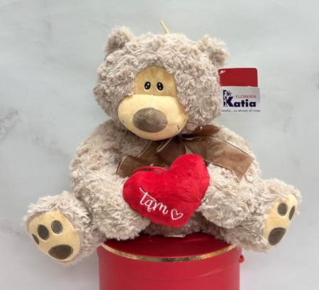 peluche-osito-gris-felpa-rizada-corazon-rojo-love-mono-floreria-katia-tapachula