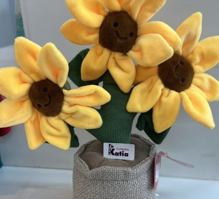 peluche-maceta-trio-girasoles-sonrientes-caritas-felices-textura-floreria-katia-tapachula